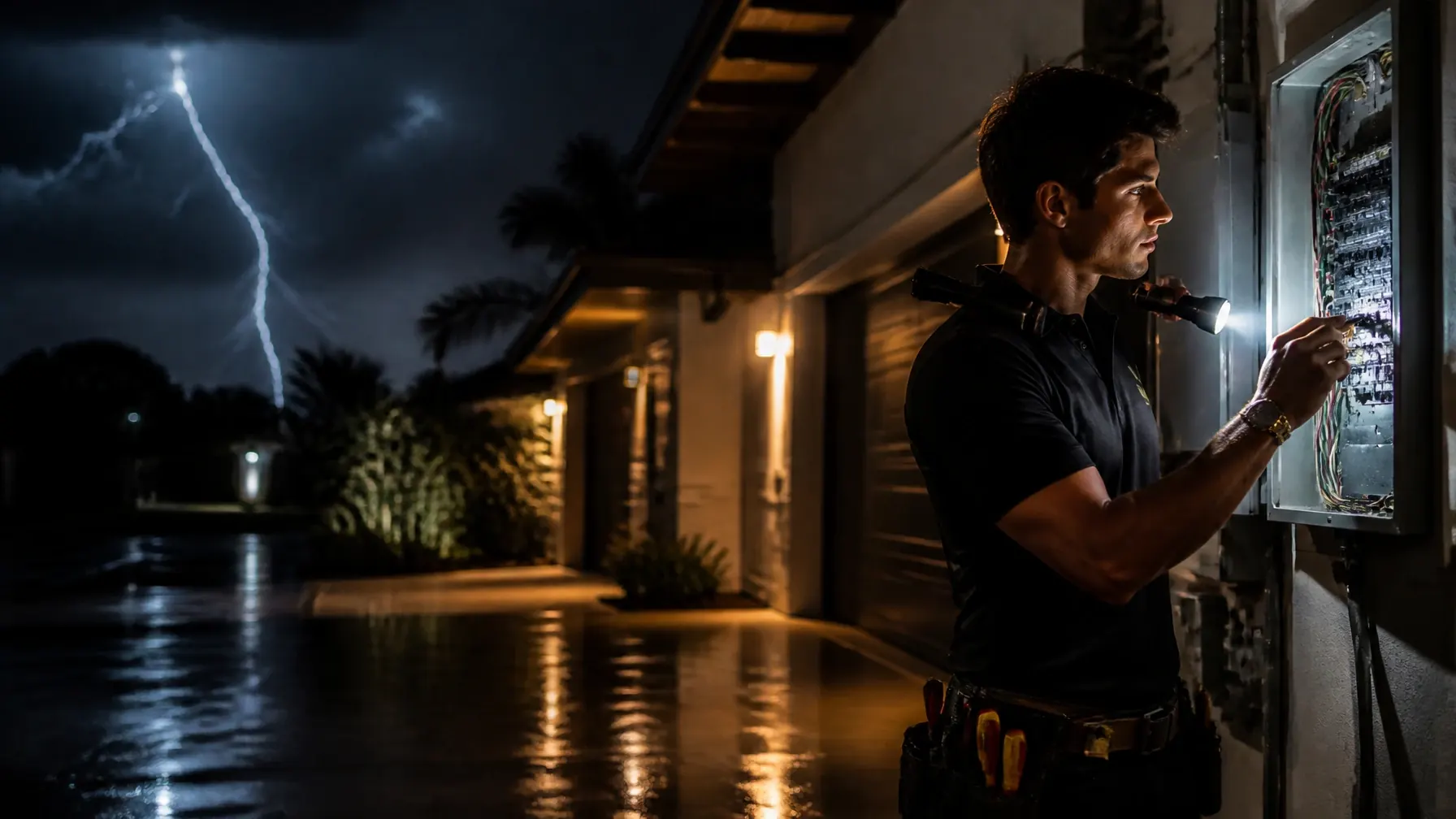 A&V Power Pro emergency electrician making an urgent repair in Naples, FL